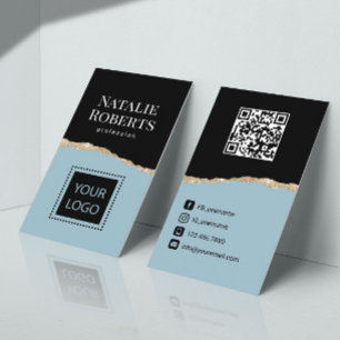 Social Media Mint Blauw Zwart & Goud QR Code Visitekaartje