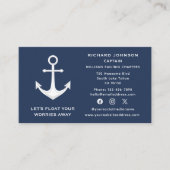 Social Media Nautisch Blauw Wit Anker Bootjacht Visitekaartje (Voorkant)