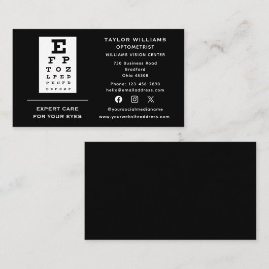 Social Media Optometrist Oogheelkundige Visitekaartje (Voorkant / Achterkant)