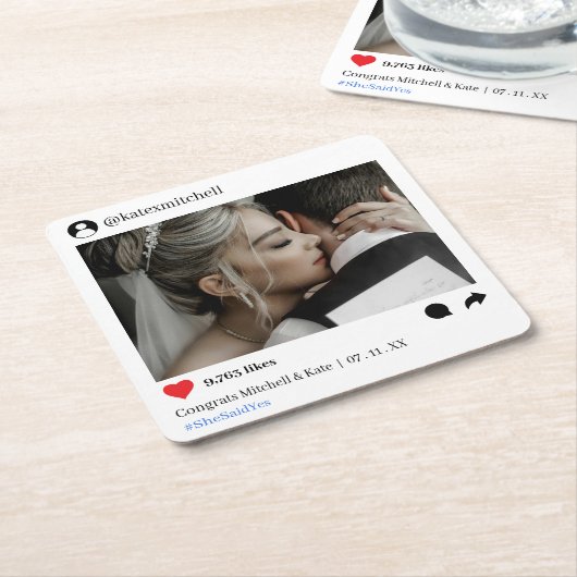 Social media post foto bruiloft kartonnen onderzetters (Schuin)