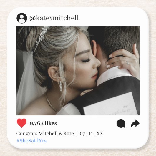 Social media post foto bruiloft kartonnen onderzetters (Voorkant)