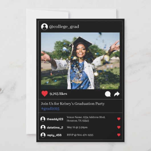 Social Media Post Foto Dark Mode Afstudeerfeest Kaart (Voorkant)