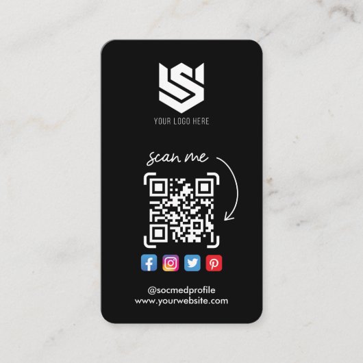 Social Media Profiles QR Code Logo Modern Simple Visitekaartje (Voorkant)