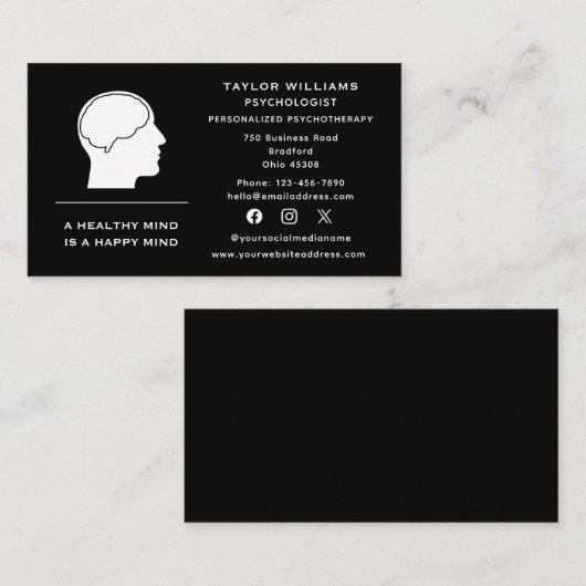 Social Media Psycholoog Klinische Gezondheid Visitekaartje (Voorkant / Achterkant)