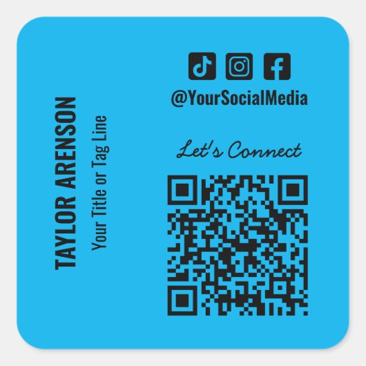 Social Media QR Code Blauw Vierkante Sticker (Voorkant)