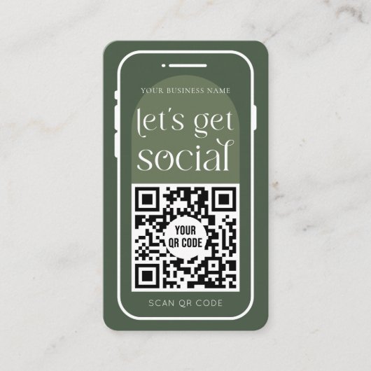 Social Media QR Code Boho Sage Green Modern Logo Visitekaartje (Voorkant)