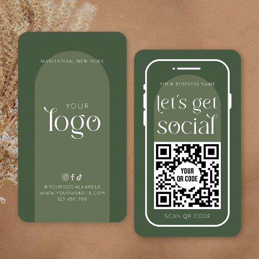 Social Media QR Code Boho Sage Green Modern Logo Visitekaartje
