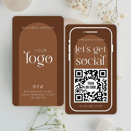 Social Media QR Code Boho Terracotta Modern Logo Visitekaartje