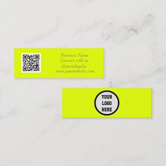 Social media QR Code Eenvoudig Fluorescerend Geel Mini Visitekaartje (Voorkant / Achterkant)