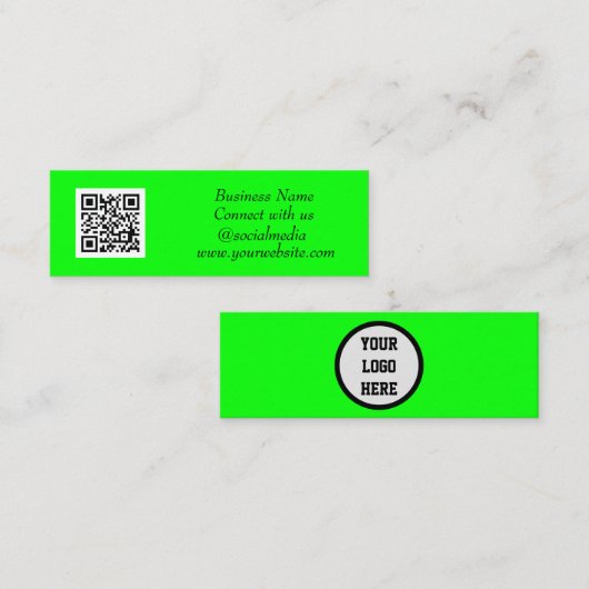 Social media QR Code Eenvoudig Fluorescerend Groen Mini Visitekaartje (Voorkant / Achterkant)