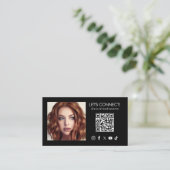 Social Media QR Code Foto toevoegen Zwart Visitekaartje (Staand voorkant)