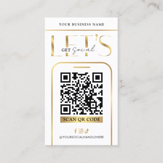 Social Media QR Code Glam Gold Logo QR Code Visitekaartje (Voorkant)
