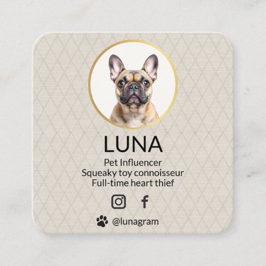  Social Media QR Code Gold Dog Pet Linen Photo  Vierkante Visitekaartje (Voorkant)