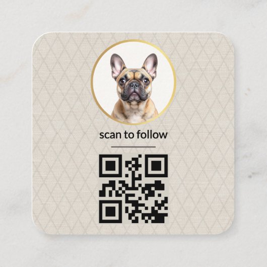  Social Media QR Code Gold Dog Pet Linen Photo  Vierkante Visitekaartje (Achterkant)