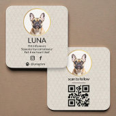  Social Media QR Code Gold Dog Pet Linen Photo  Vierkante Visitekaartje