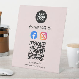 Social Media QR Code | Instagram Facebook Tabletop Reclamebord Met Voetstuk
