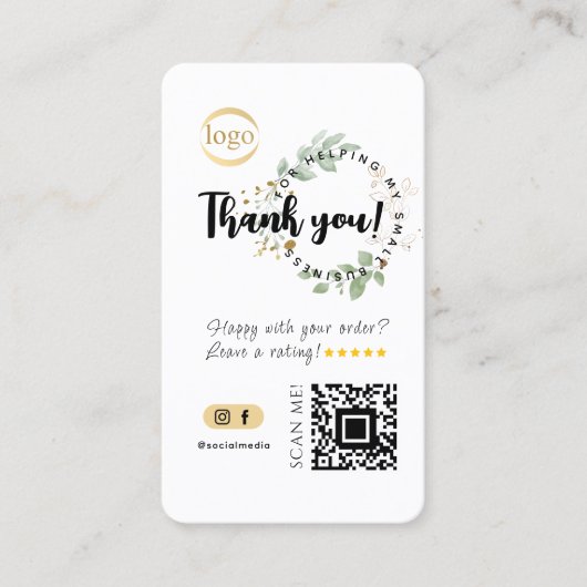 Social Media QR Code & Logo Bedankt Eucalyptus Visitekaartje (Voorkant)