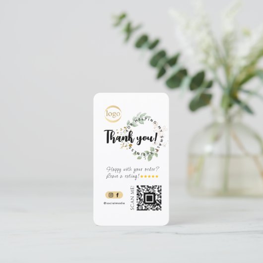 Social Media QR Code & Logo Bedankt Eucalyptus Visitekaartje (Staand voorkant)