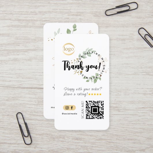 Social Media QR Code & Logo Bedankt Eucalyptus Visitekaartje (Voorkant / Achterkant in situ)