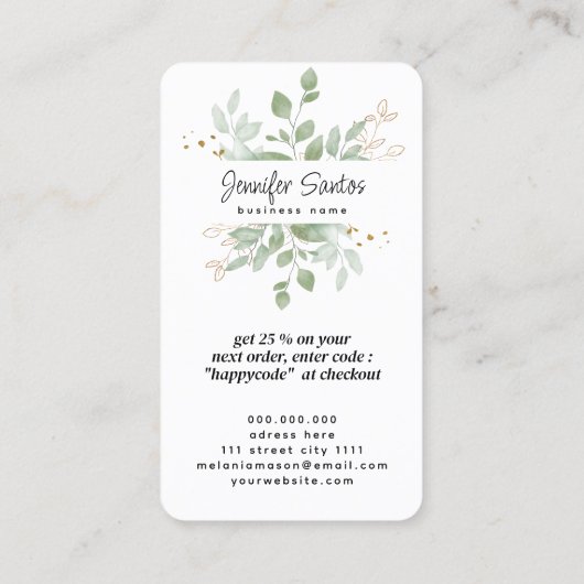 Social Media QR Code & Logo Bedankt Eucalyptus Visitekaartje (Achterkant)