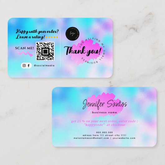 Social Media QR Code Logo Bedankt Modern Blue Visitekaartje (Voorkant / Achterkant)