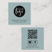 Social Media QR Code Logo Blauw-Groen Vierkante Visitekaartje (Voorkant / Achterkant)
