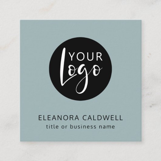 Social Media QR Code Logo Blauw-Groen Vierkante Visitekaartje (Voorkant)