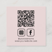Social Media QR Code Logo Blush Roze Vierkante Visitekaartje (Achterkant)