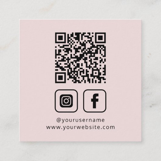 Social Media QR Code Logo Blush Roze Vierkante Visitekaartje (Achterkant)