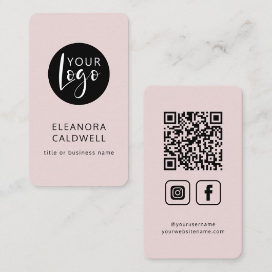 Social Media QR Code Logo Blush Roze Visitekaartje (Voorkant / Achterkant)