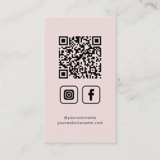 Social Media QR Code Logo Blush Roze Visitekaartje (Achterkant)
