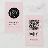 Social Media QR Code Logo Blush Roze Visitekaartje (Voorkant / Achterkant)