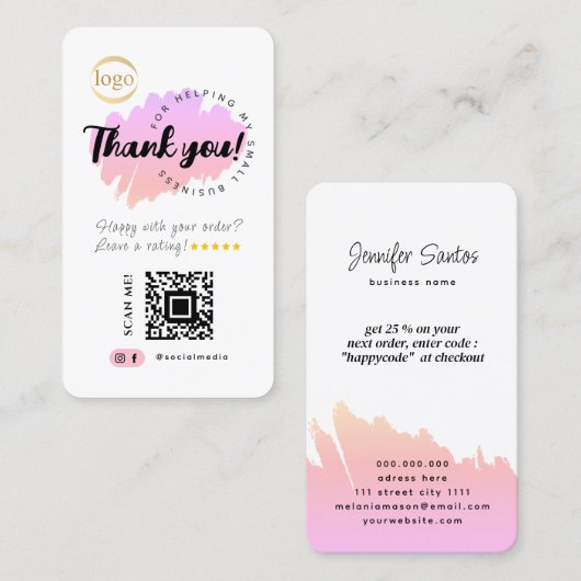 Social Media QR Code Logo Dank je wel Creatief Visitekaartje (Voorkant / Achterkant)