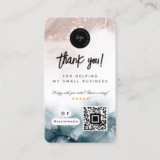 Social Media QR Code & Logo Dank u Waterverf Visitekaartje (Voorkant)