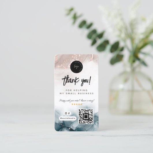 Social Media QR Code & Logo Dank u Waterverf Visitekaartje (Staand voorkant)