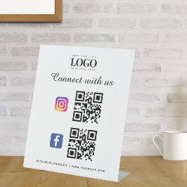Social Media Qr Code Logo Facebook Instagram Wit Reclamebord Met Voetstuk
