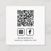 Social Media QR Code Logo Minimalistisch Wit Vierkante Visitekaartje (Achterkant)