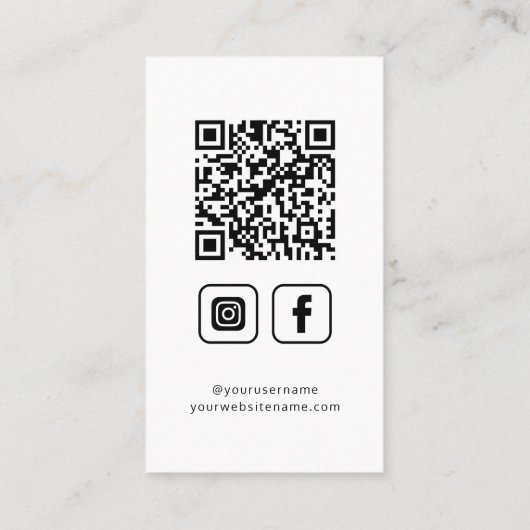 Social Media QR Code Logo Minimalistisch Wit Visitekaartje (Achterkant)
