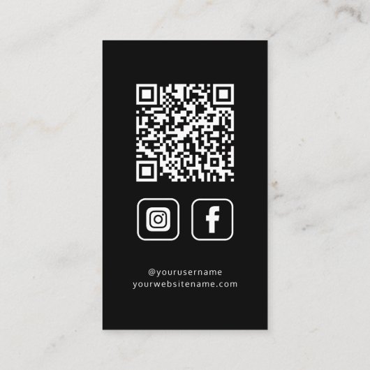 Social Media QR Code Logo Minimalistisch Zwart Visitekaartje (Achterkant)