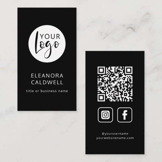 Social Media QR Code Logo Minimalistisch Zwart Visitekaartje (Voorkant / Achterkant)
