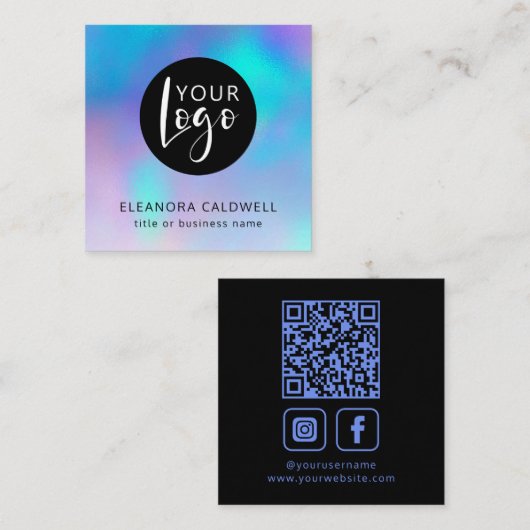 Social Media QR Code Logo Opal Iriscent Vierkante Visitekaartje (Voorkant / Achterkant)