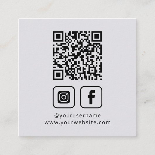 Social Media QR Code Logo Platinum Vierkante Visitekaartje (Achterkant)