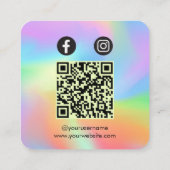 Social Media QR Code Logo Rainbow Hologram Vierkante Visitekaartje (Achterkant)