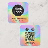 Social Media QR Code Logo Rainbow Hologram Vierkante Visitekaartje (Voorkant / Achterkant)