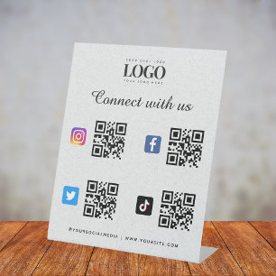Social Media Qr Code Logo Twitter Facebook Grijs Reclamebord Met Voetstuk