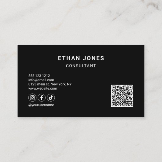 Social Media QR Code Logo Verfijnd Zwart Visitekaartje (Achterkant)