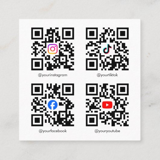 Social Media QR Code Photo Grid Content Creator Vierkante Visitekaartje (Achterkant)