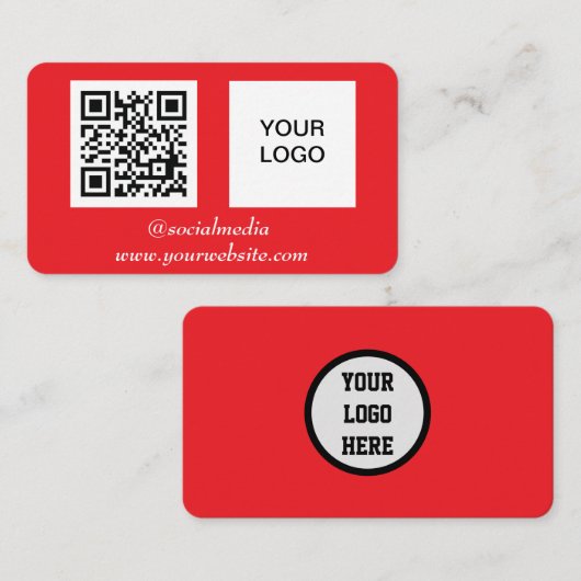 Social media QR Code Rood Professioneel Modern Visitekaartje (Voorkant / Achterkant)