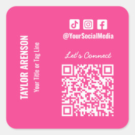 Social Media QR Code Roze Vierkante Sticker