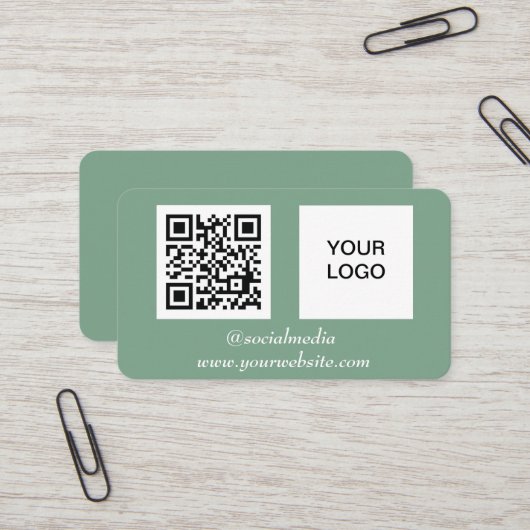 Social media QR Code Sage Green Professional Visitekaartje (Voorkant / Achterkant in situ)